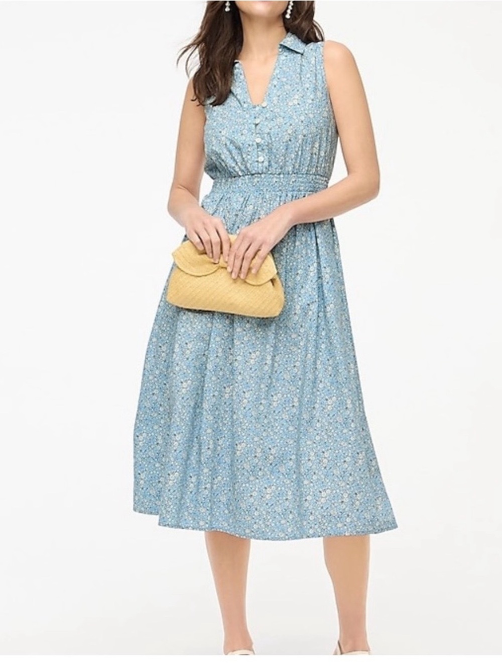 J. Crew Light Blue Floral Collared Midi Dress